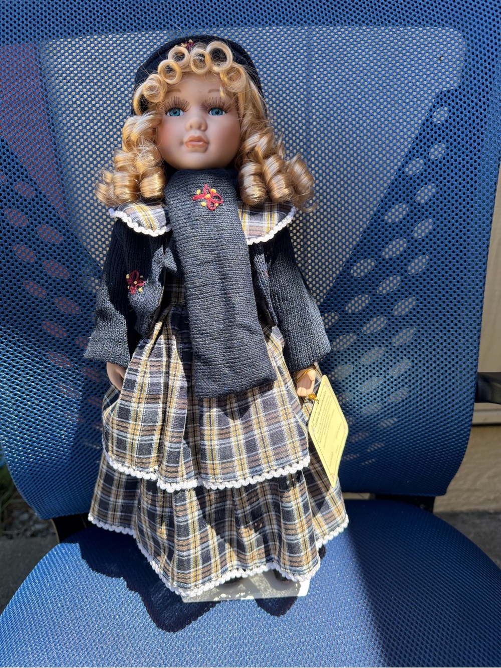 Antique Vintage Classic Porcelain Doll in Black and Blonde - Decorative